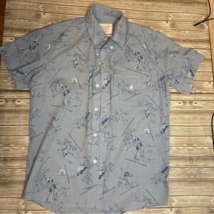 Men's Casual Blue Graphic Button-Down Shirt